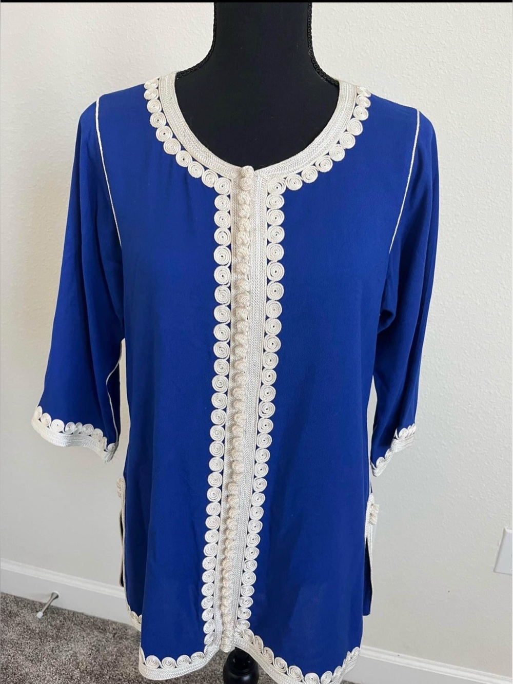 Blue Embroidered Split-Side Tunic Top Moroccan style